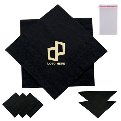 13 x 13" Wave Pattern Gold-Foiled Black Napkin