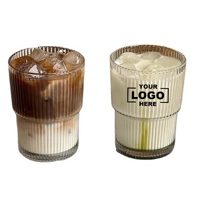 Striped bamboo joint cup with cup sleeve glass cup ins wind straw cup internet celebrity with lid of